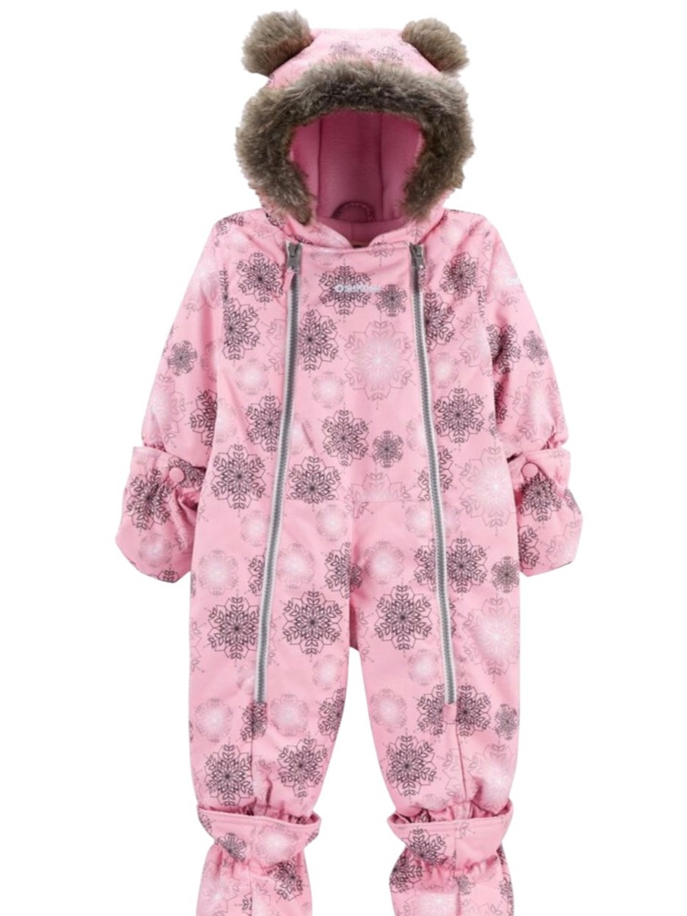 OshKosh B’gosh 18M Pink Snowflake One-Piece Snowsuit Faux Fur Hood